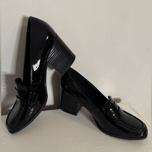 Elegant Black patent vegan leather Women's Loafers size 8.5 worn once.